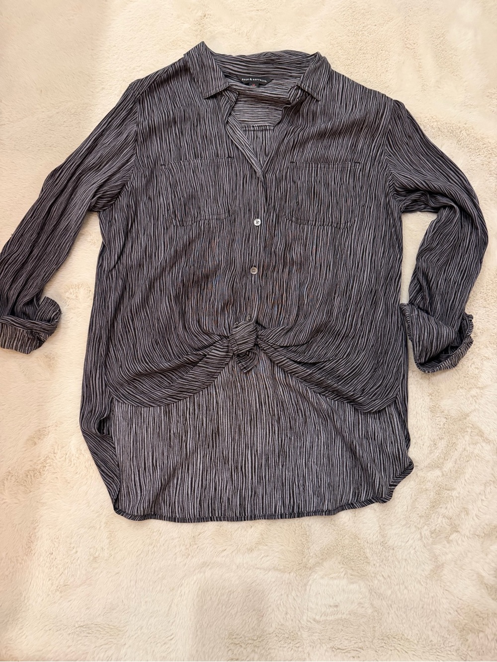 Rock and Republic Button-Front Long Sleeve Shirt - Charcoal Stripe